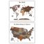 World Continents and US Map Bundle - Embossed Canvas Prints  | 16 x 20 Inches | Neutral Tones